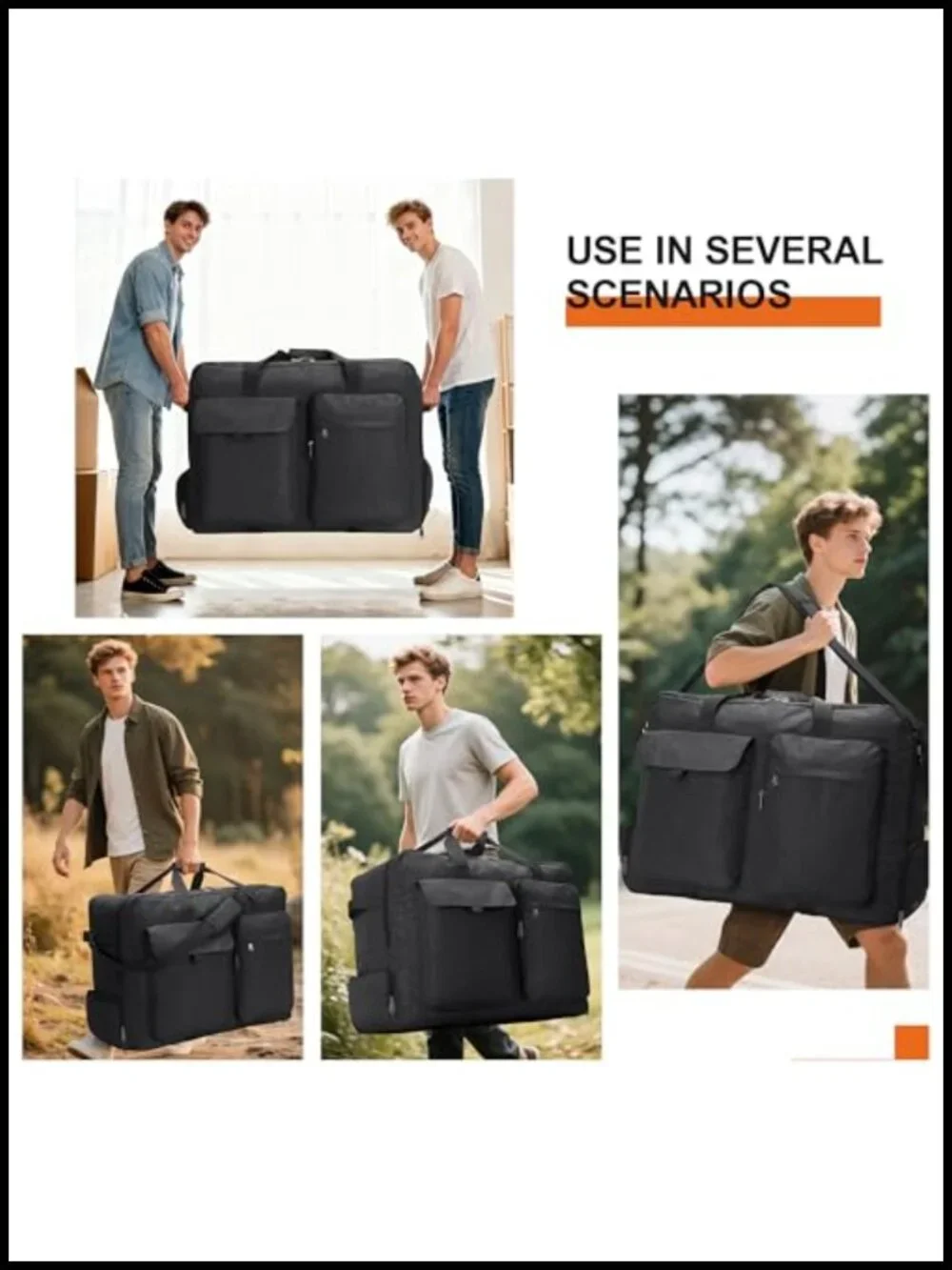 Large Foldable Duffle Bag 80L Waterproof Travel Weekender with Shoe Compartment